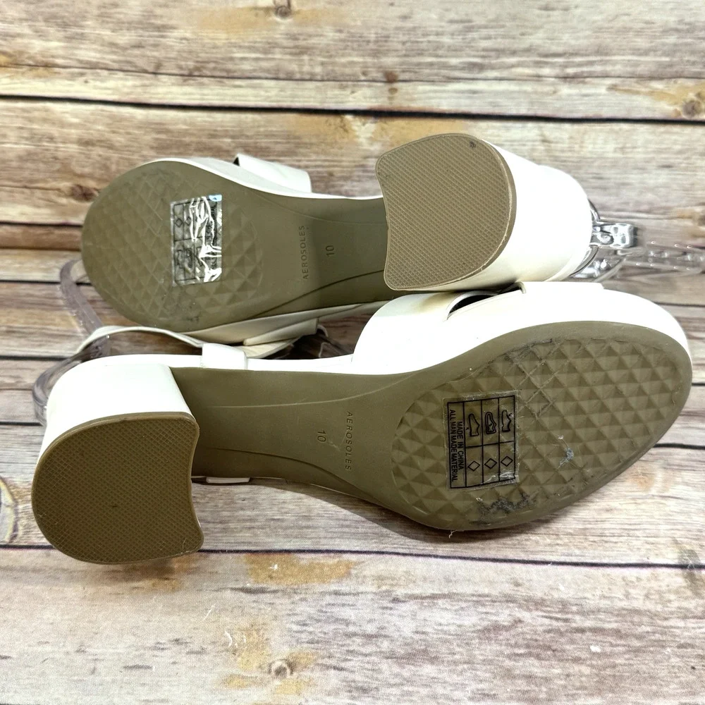 Aerosoles Womens New Creme Criss Cross Strap Chuky Heel Sandals 10